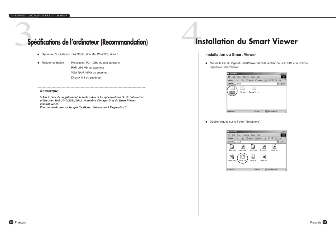 Samsung SHR-2040P manual 4Installation du Smart Viewer 