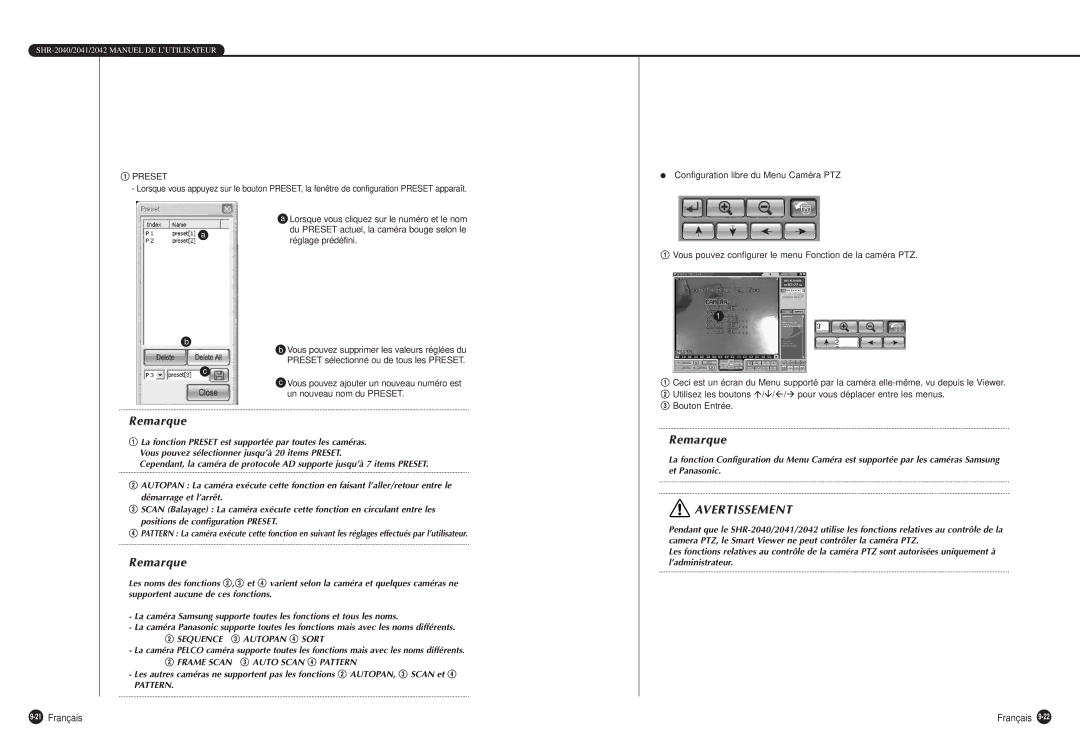 Samsung SHR-2040P manual 21Français, Preset 