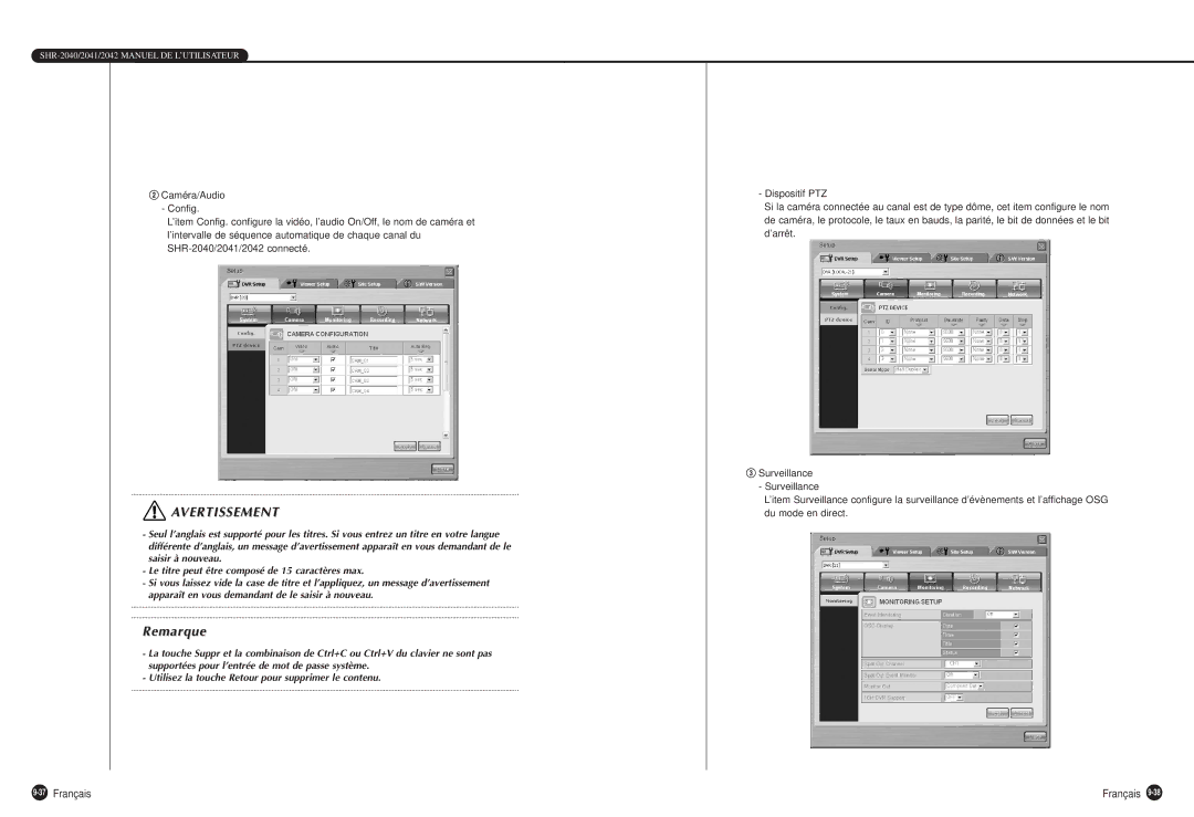 Samsung SHR-2040P manual 37Français 