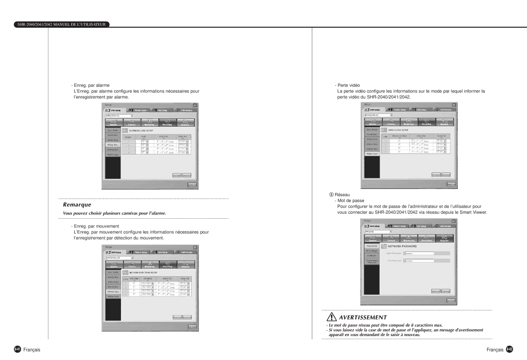 Samsung SHR-2040P manual 41Français, Vous pouvez choisir plusieurs caméras pour l’alarme 