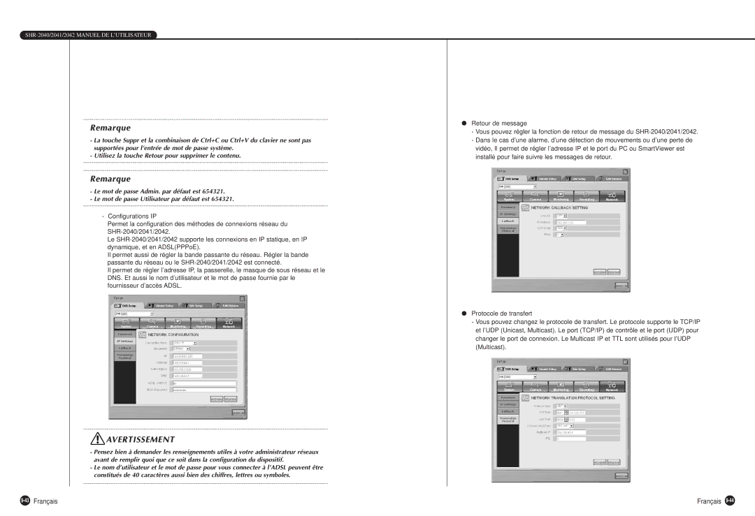 Samsung SHR-2040P manual 43Français 