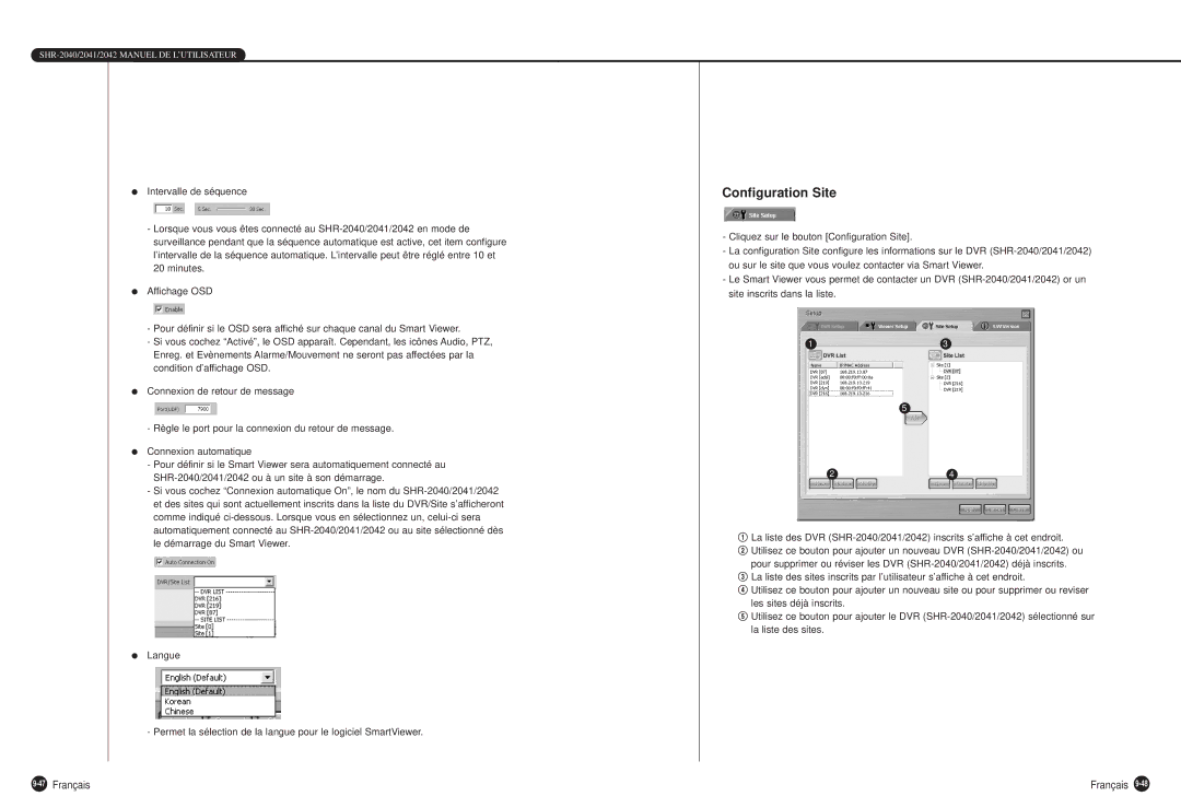 Samsung SHR-2040P manual Configuration Site, 47Français 