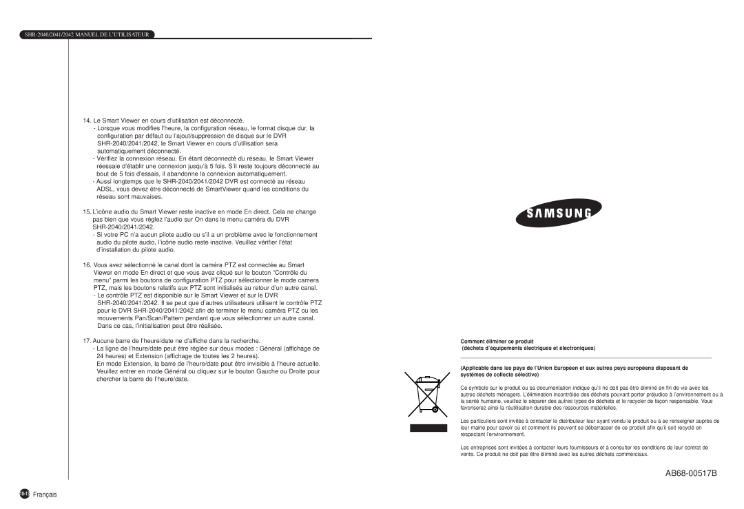 Samsung SHR-2040P manual 10-13Français 