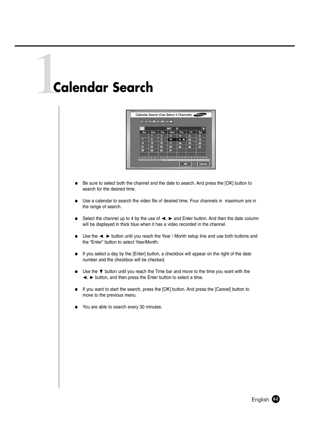 Samsung SHR-2041 user manual 1Calendar Search, English 