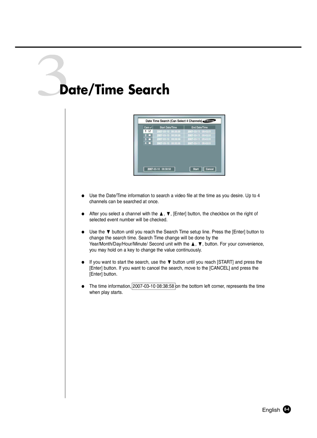 Samsung SHR-2041 user manual 3Date/Time Search 