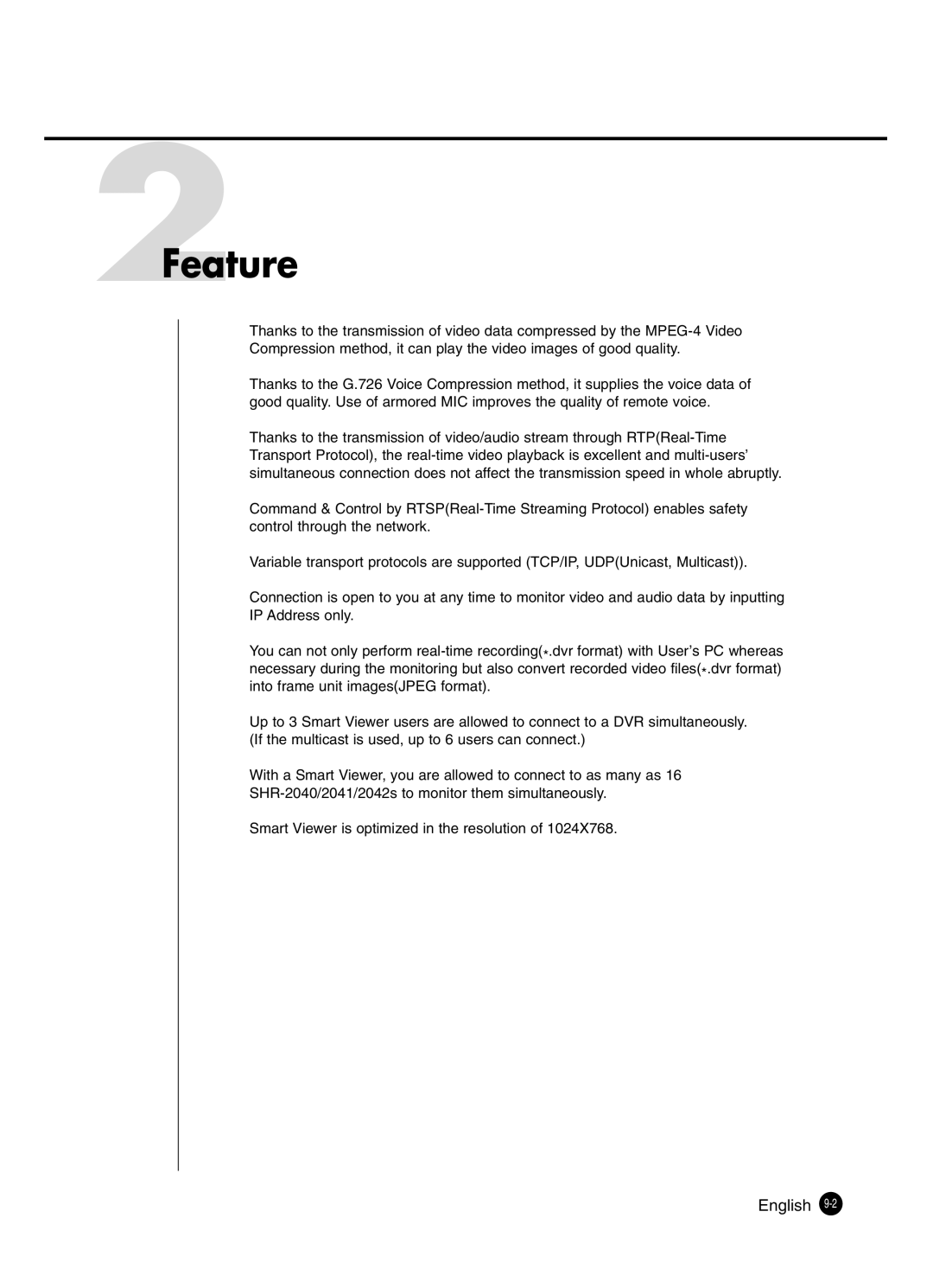 Samsung SHR-2041 user manual 2Feature, English 