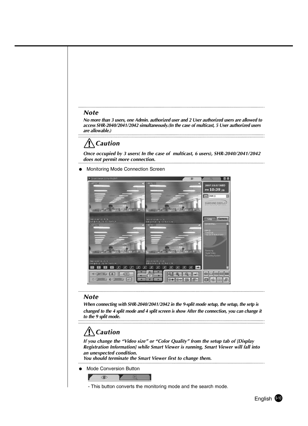 Samsung SHR-2041 user manual Monitoring Mode Connection Screen 