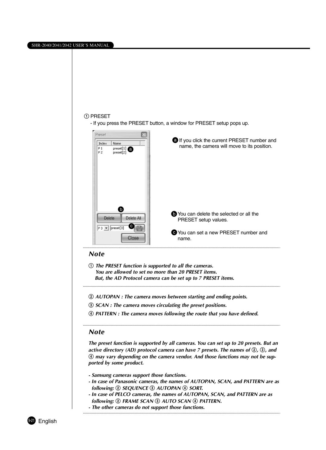 Samsung SHR-2041 user manual Preset 