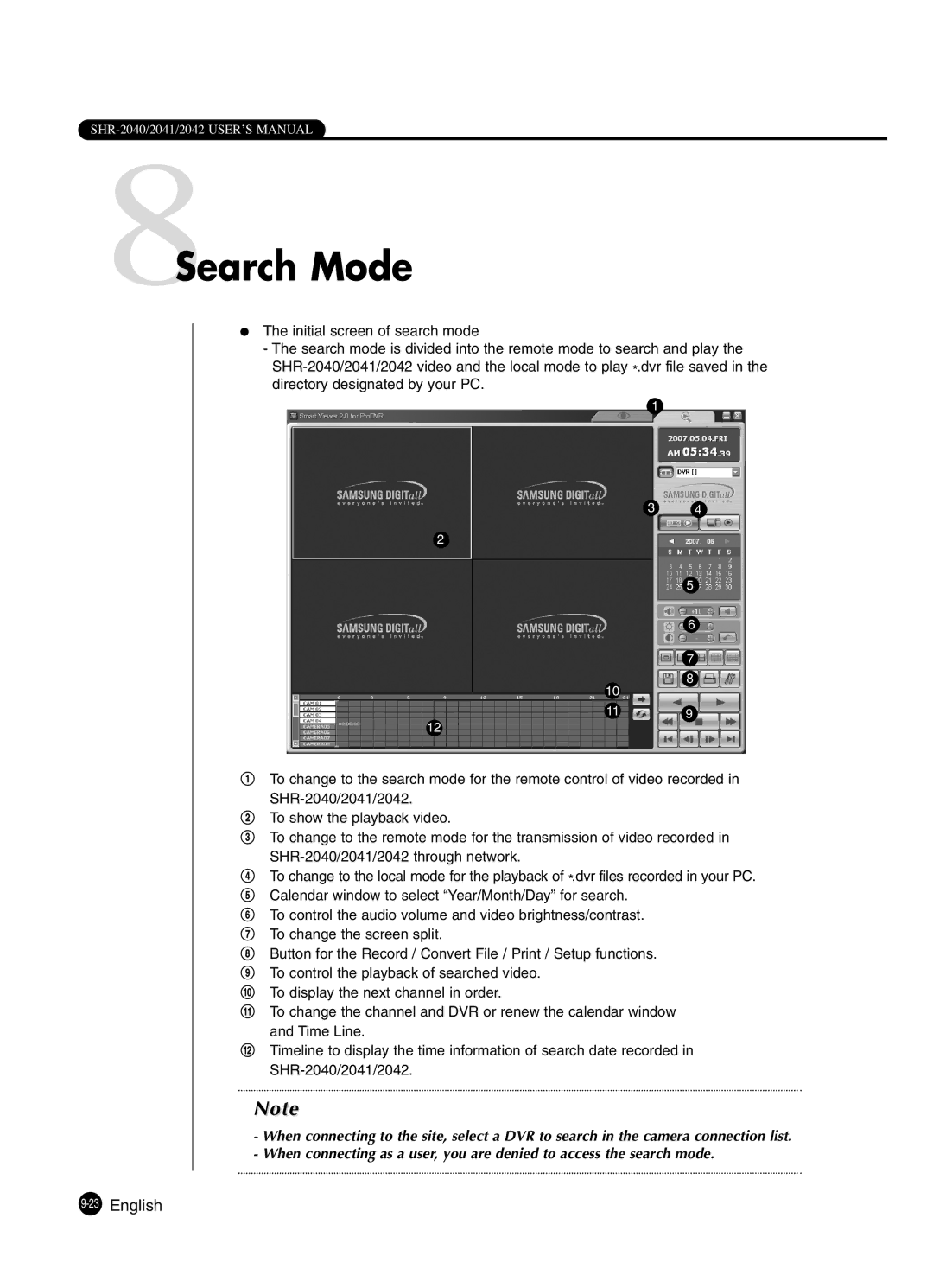 Samsung SHR-2041 user manual 8Search Mode, 23English 