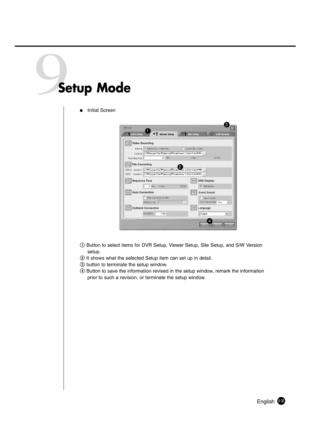 Samsung SHR-2041 user manual 9Setup Mode 