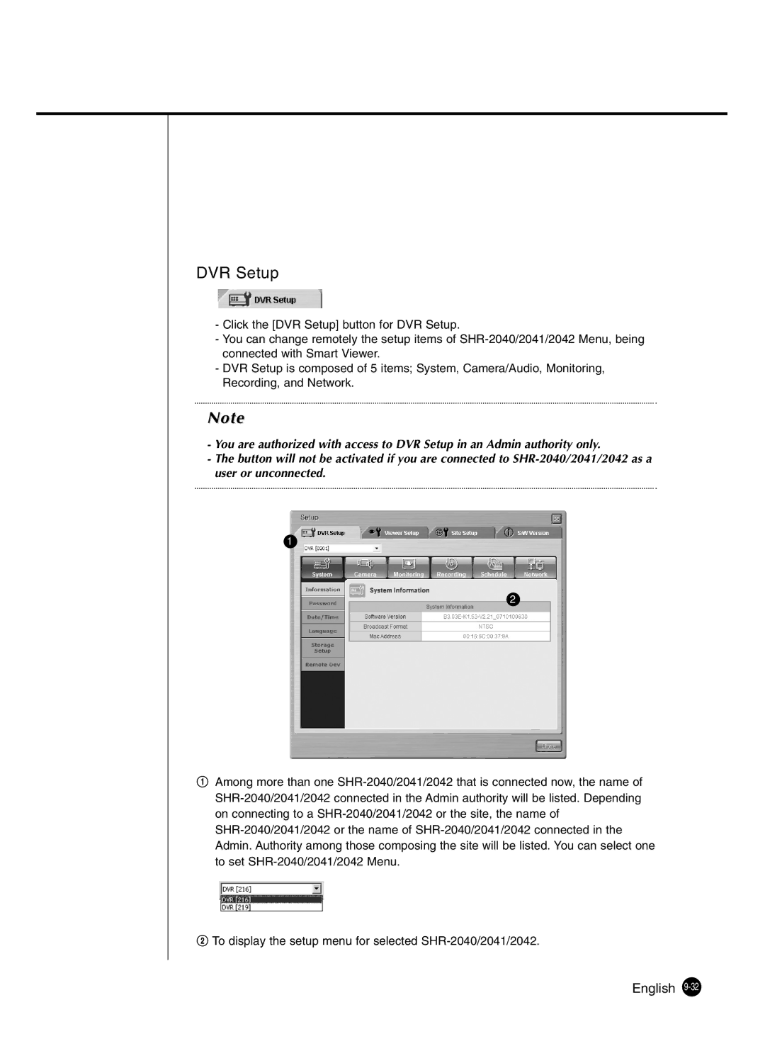 Samsung SHR-2041 user manual DVR Setup 