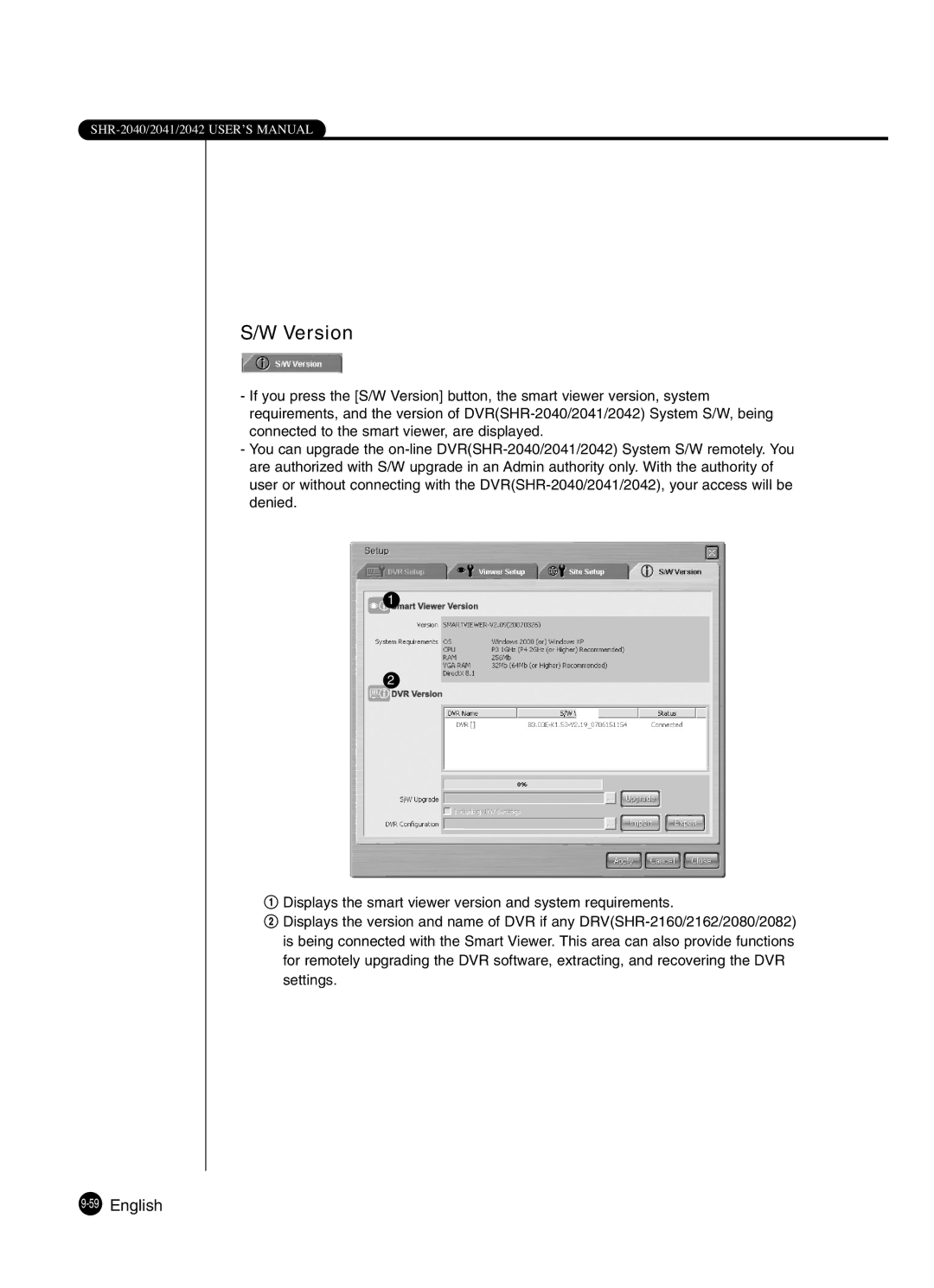 Samsung SHR-2041 user manual Version, 59English 