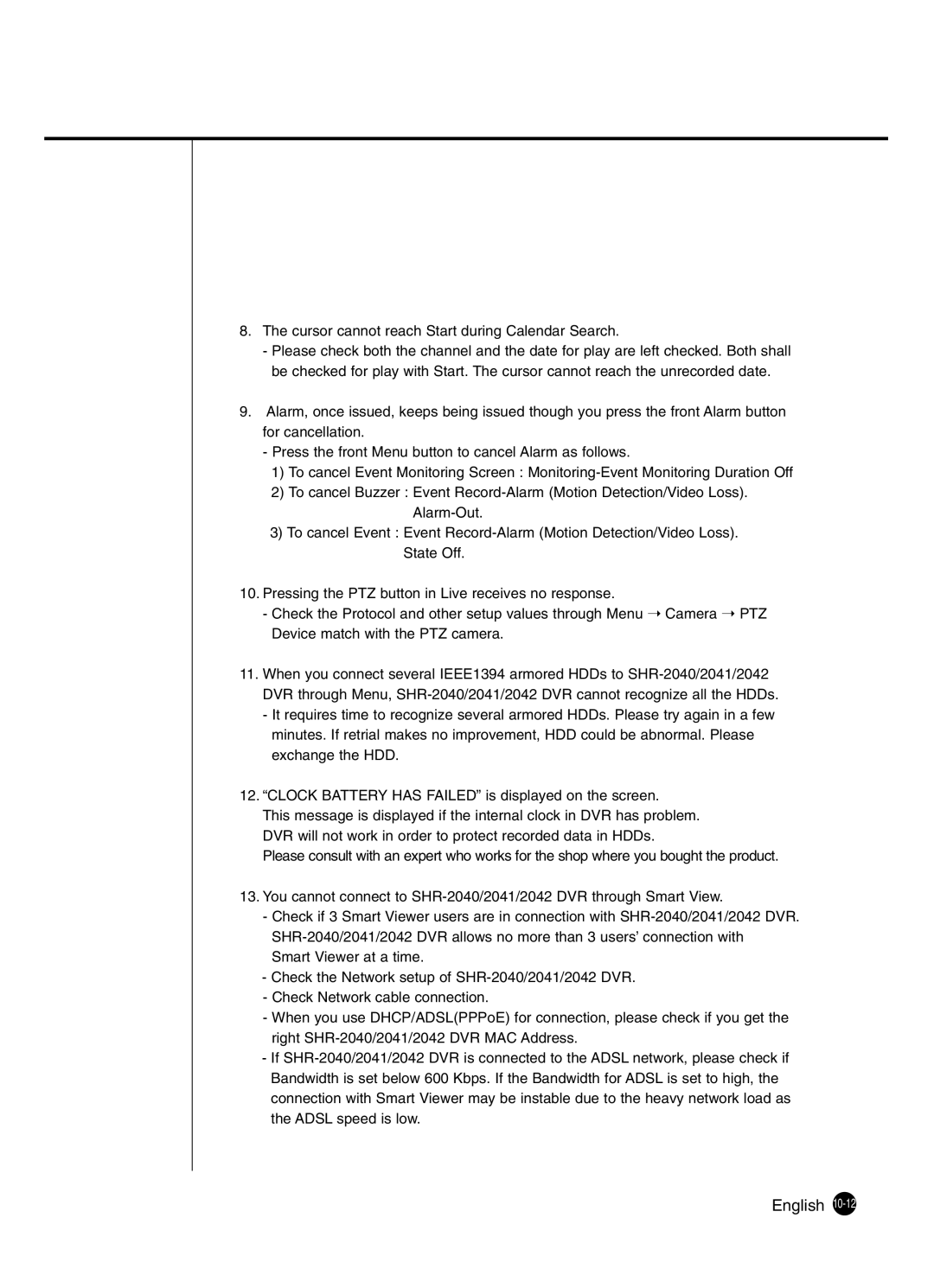 Samsung SHR-2041 user manual Cursor cannot reach Start during Calendar Search 