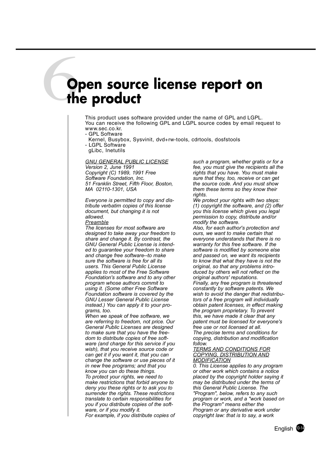 Samsung SHR-2041 user manual 6Openthe productsource license report on 