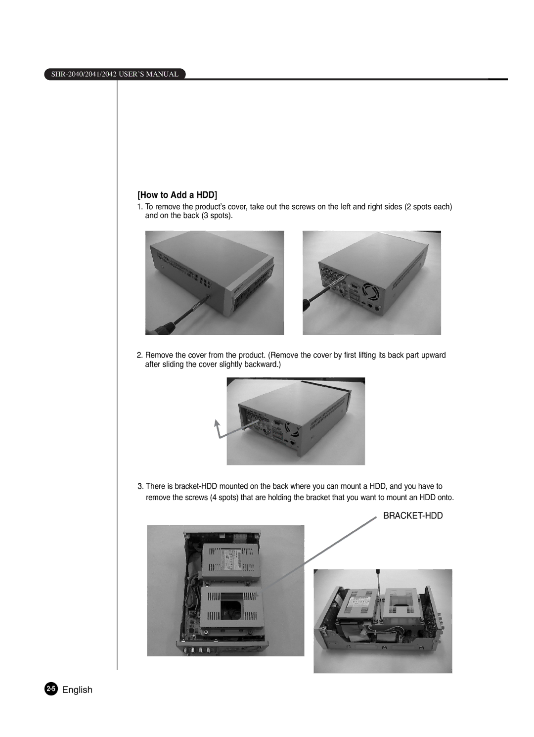 Samsung SHR-2041 user manual How to Add a HDD 