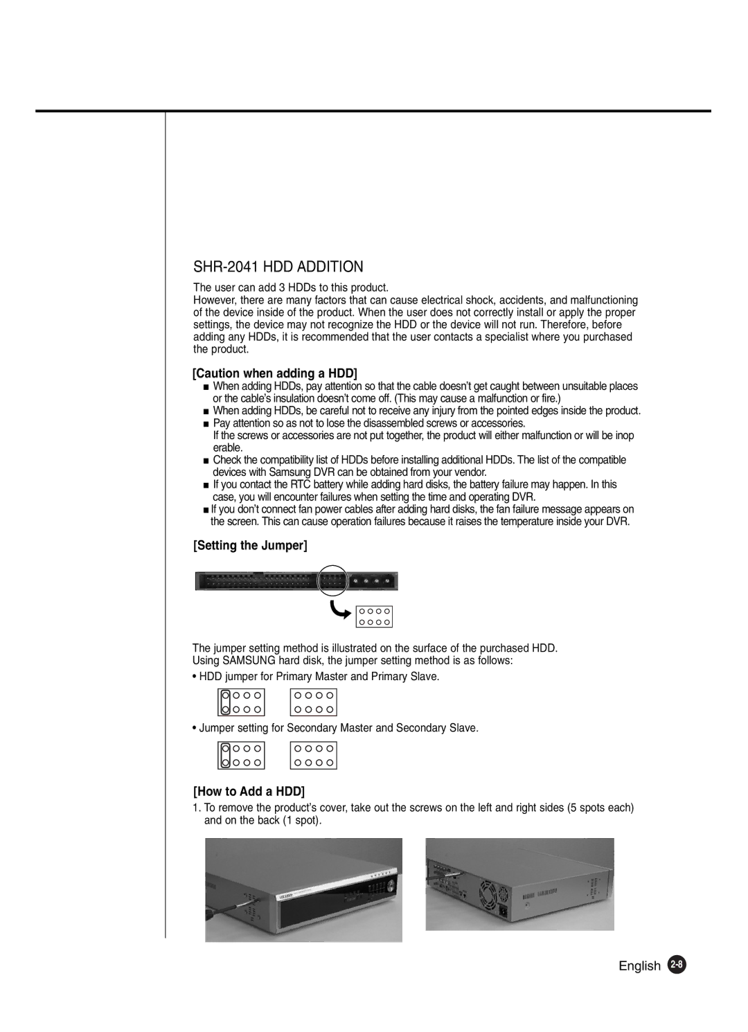 Samsung user manual SHR-2041 HDD Addition 