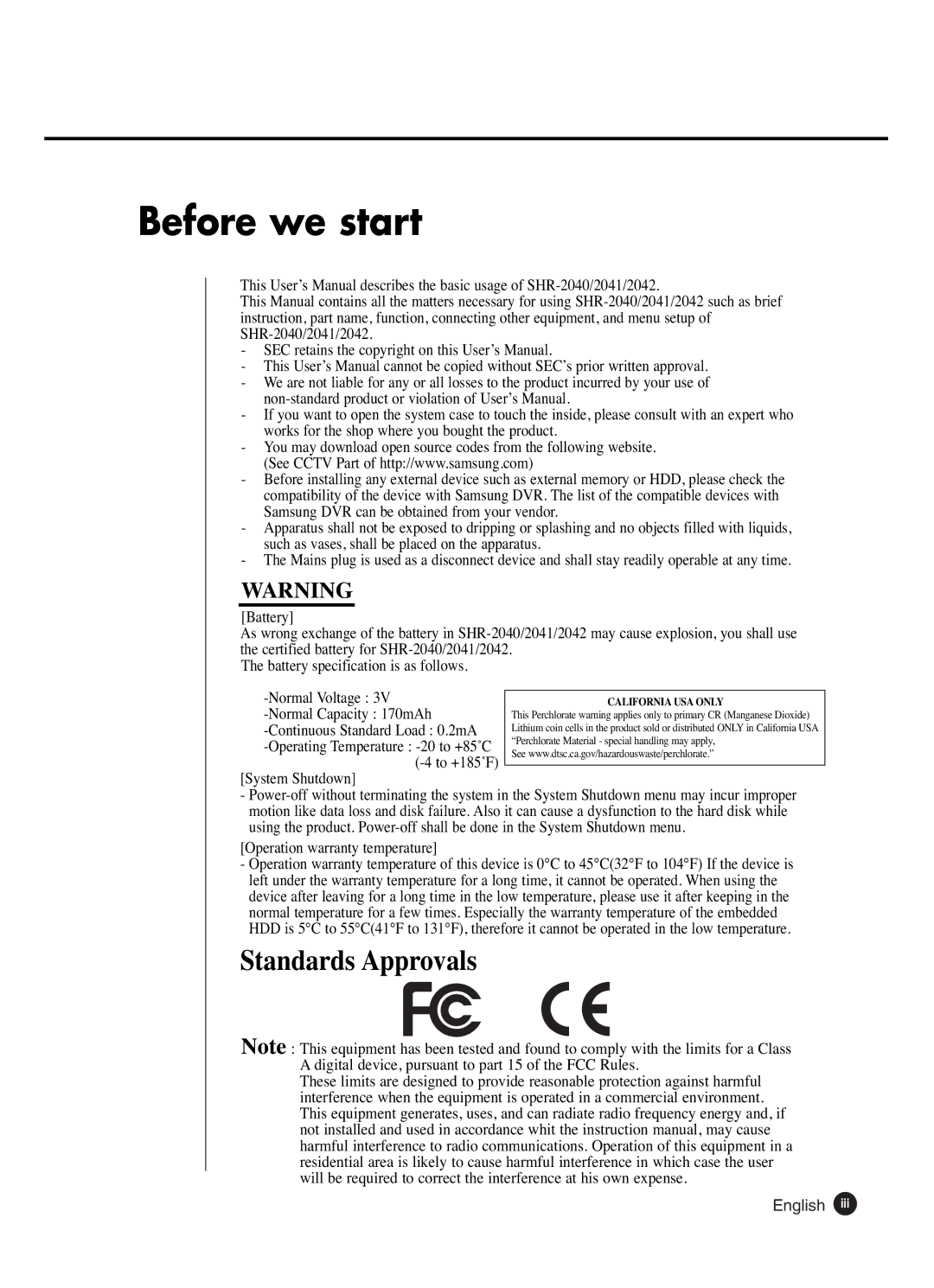 Samsung SHR-2041 user manual Before we start, English 