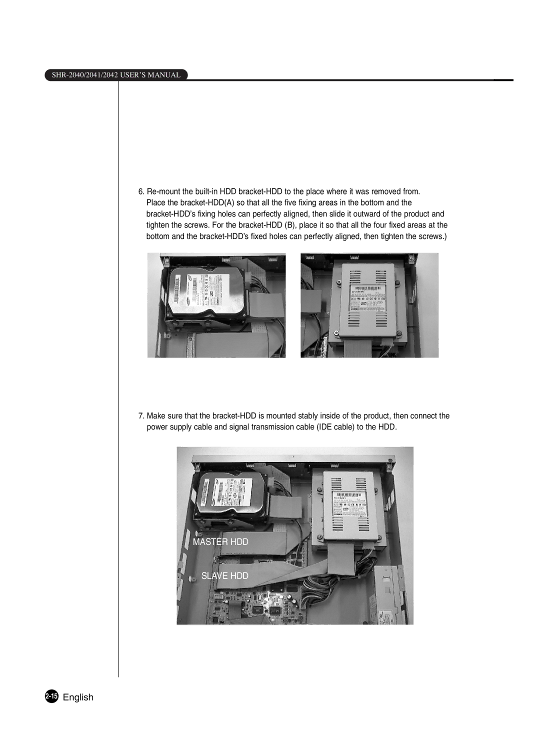 Samsung SHR-2041 user manual Master HDD Slave HDD, 15English 