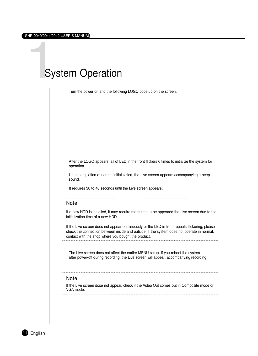 Samsung SHR-2041 user manual 1System Operation, 1English 