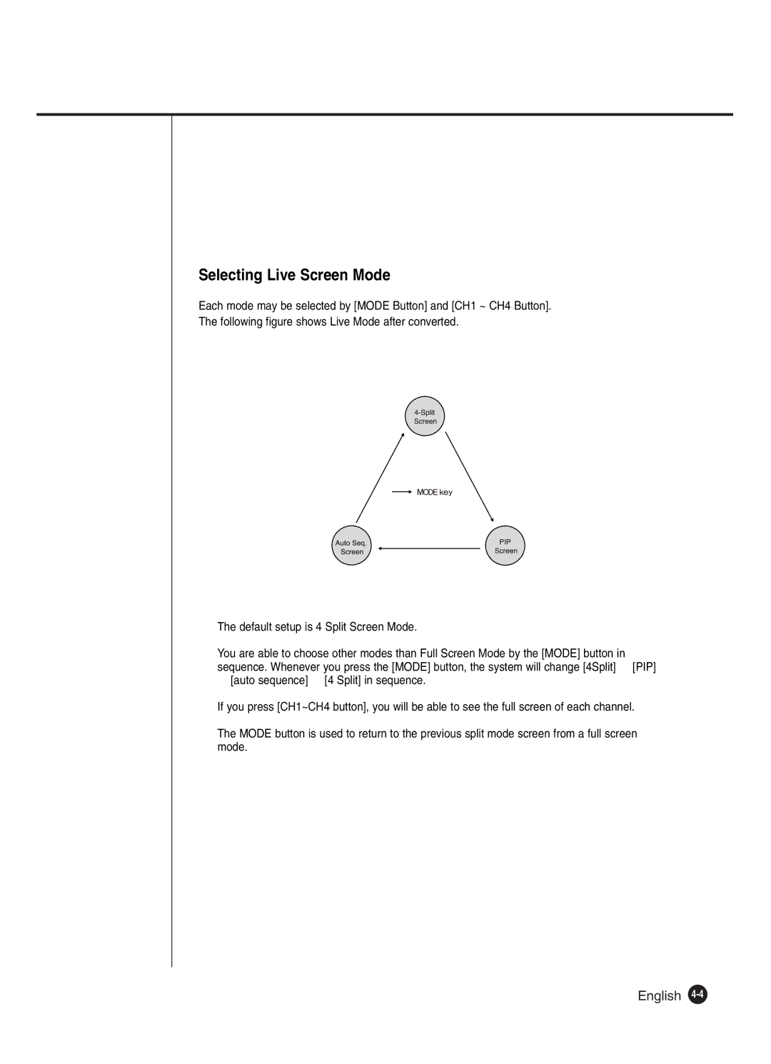 Samsung SHR-2041 user manual Selecting Live Screen Mode 