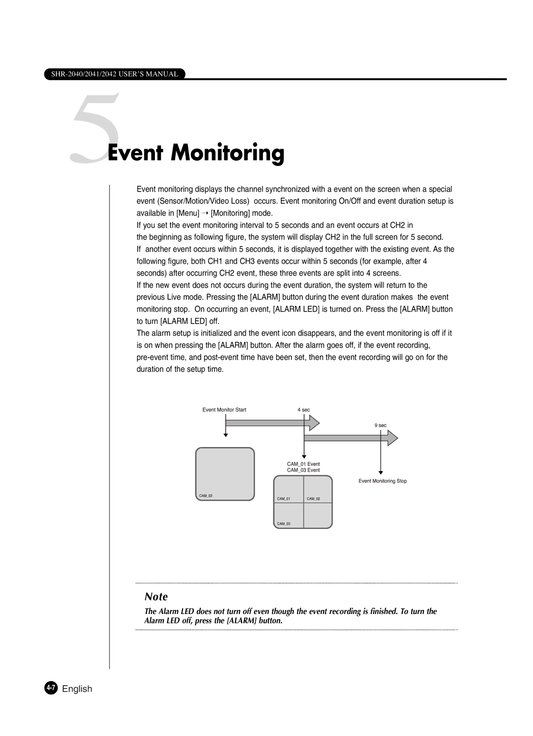 Samsung SHR-2041 user manual 5Event Monitoring, 7English 