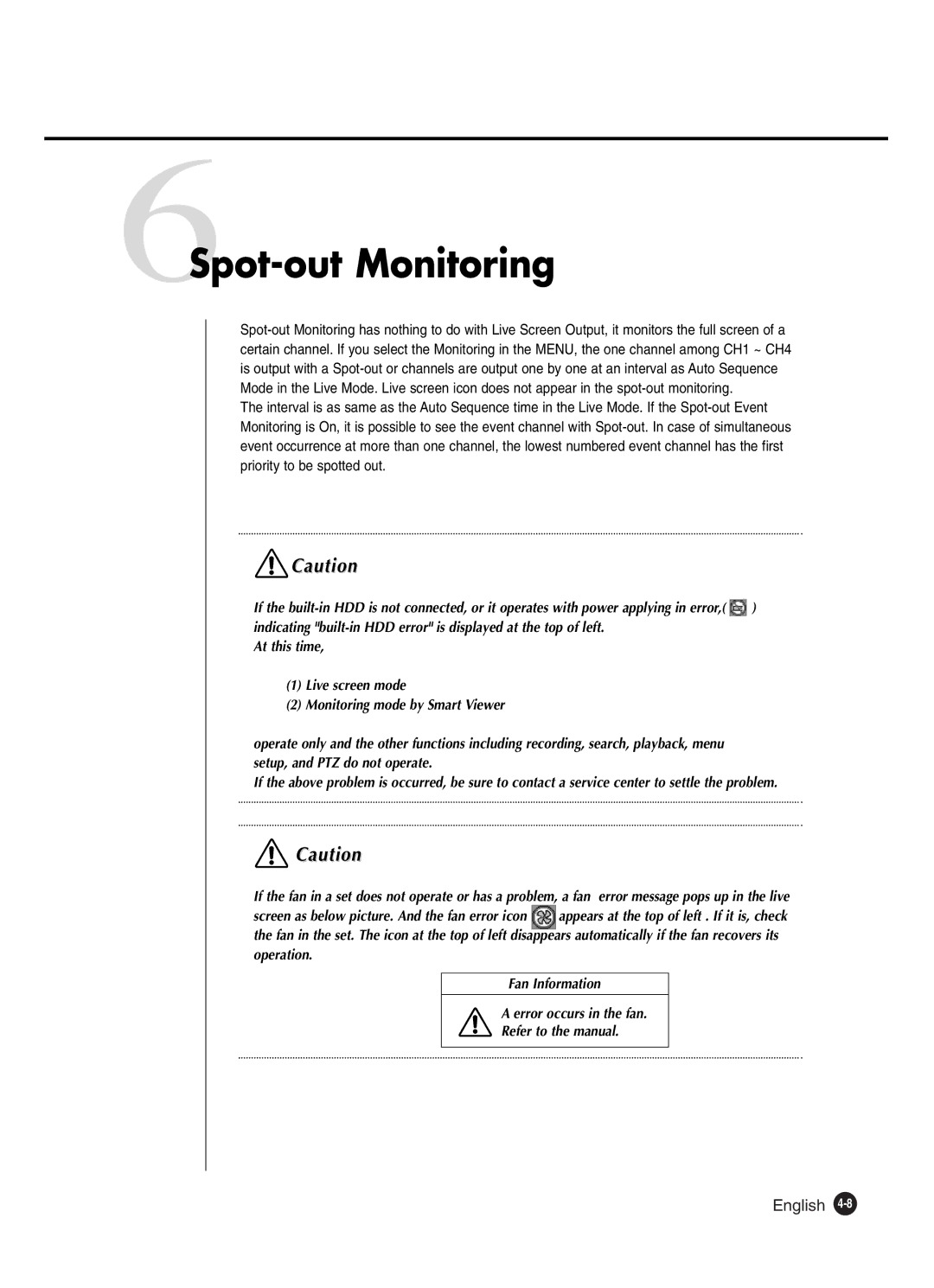 Samsung SHR-2041 user manual 6Spot-out Monitoring 