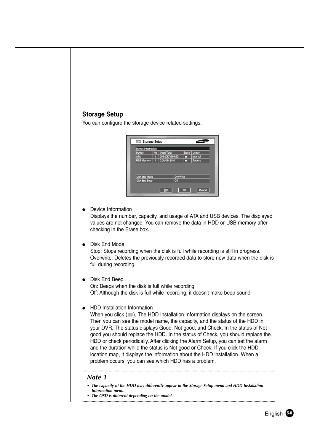 Samsung SHR-2041 user manual Storage Setup 