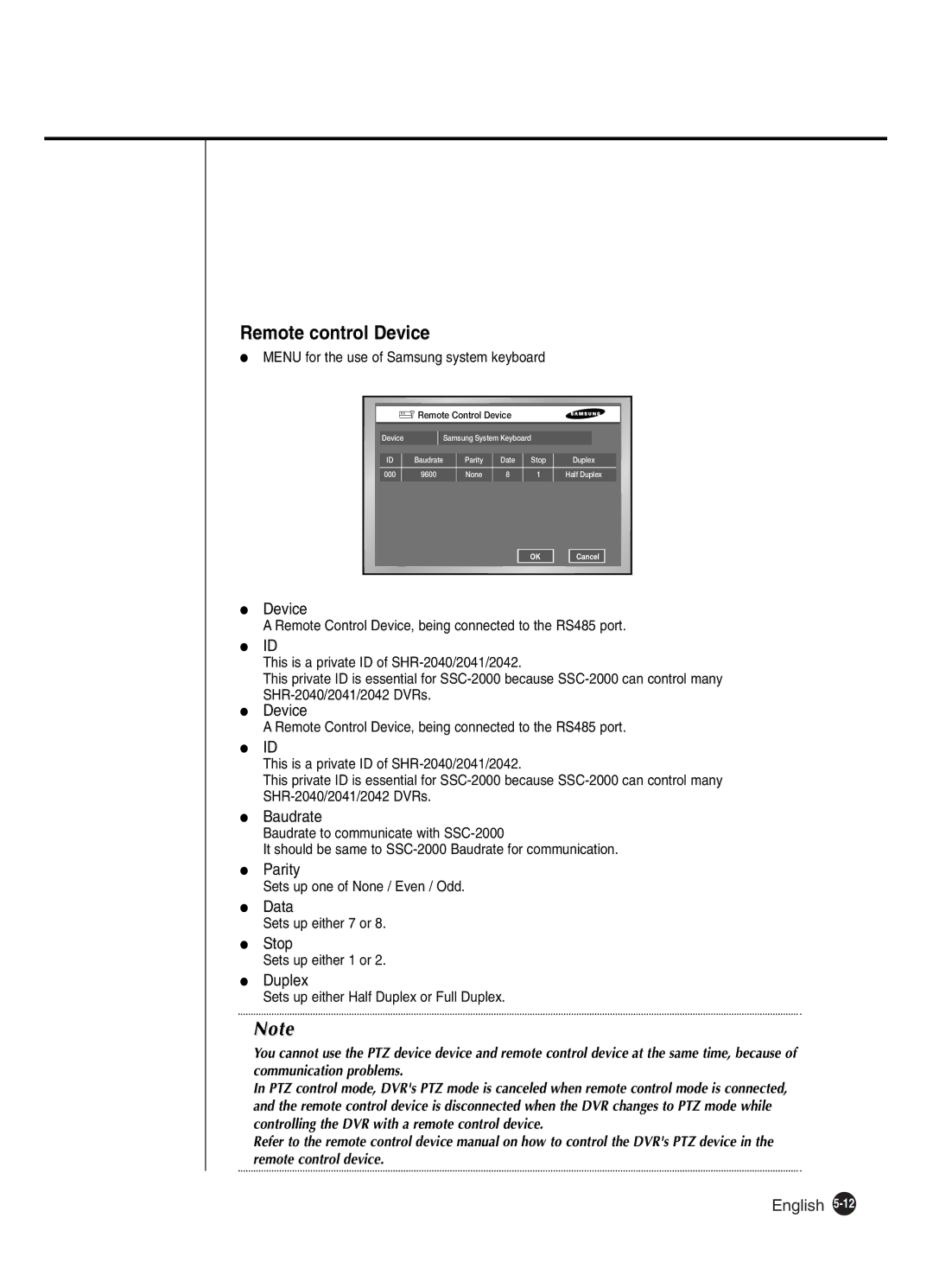 Samsung SHR-2041 user manual Remote control Device 