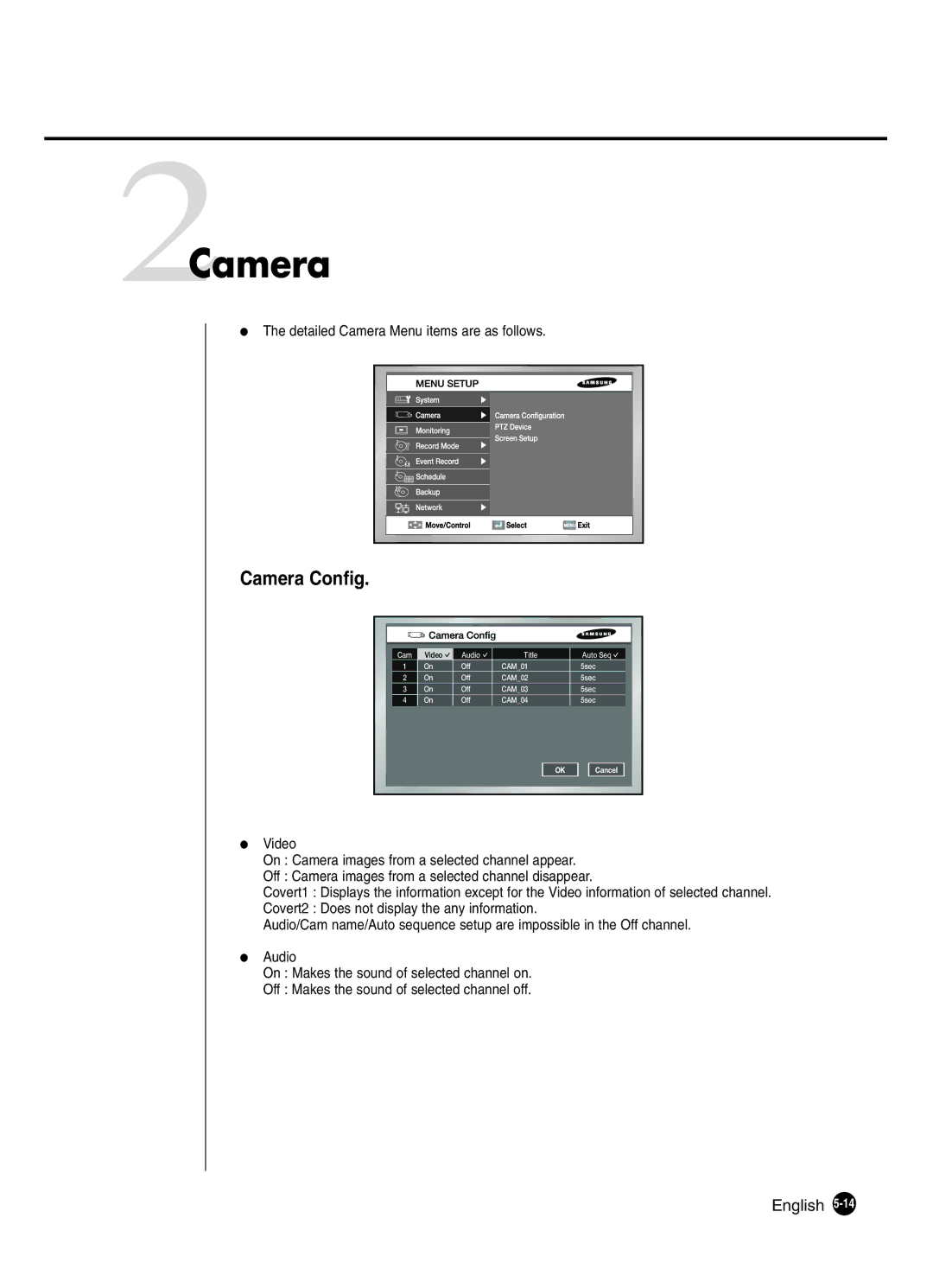 Samsung SHR-2041 user manual 2Camera, Camera Config 