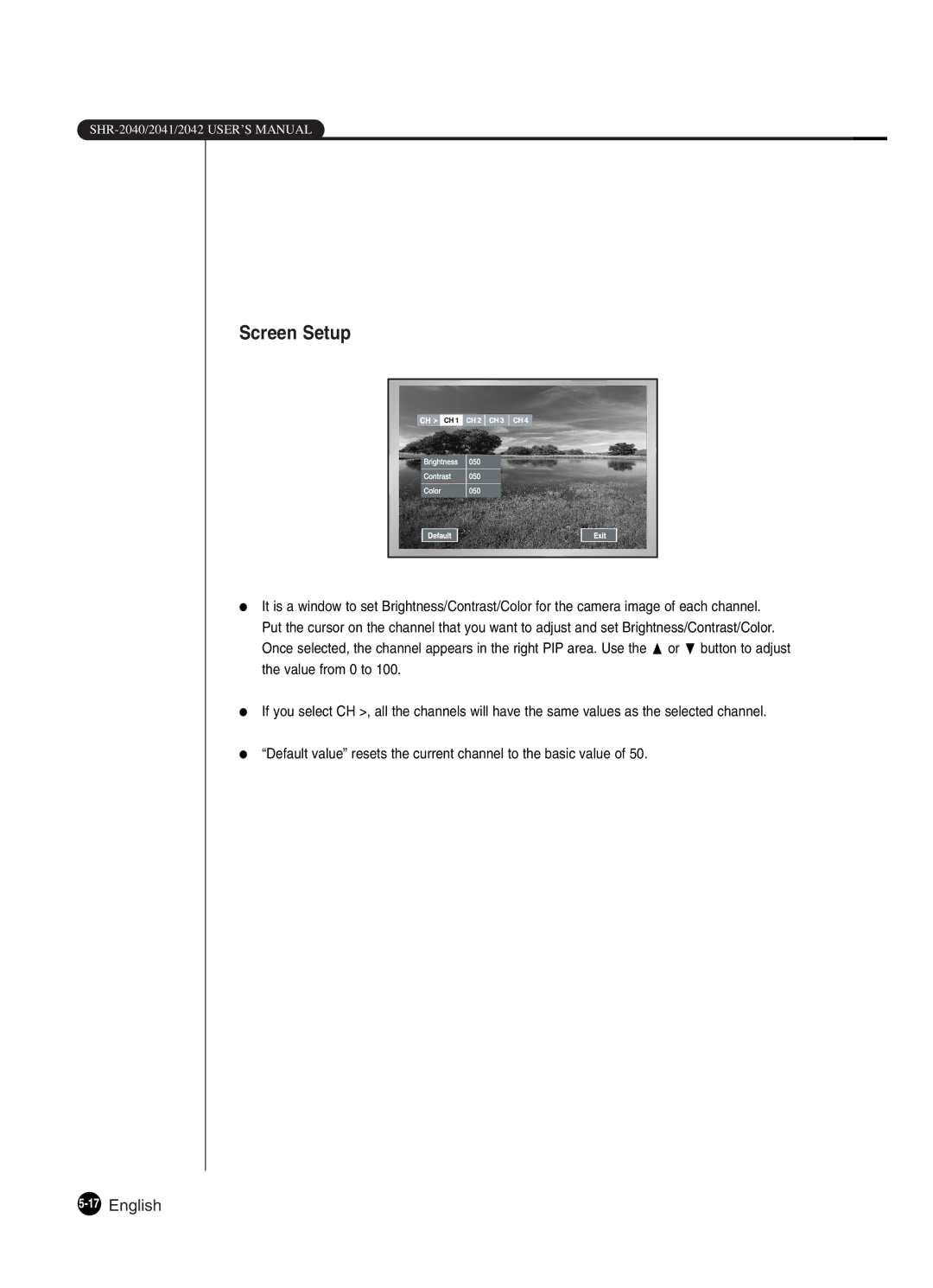 Samsung SHR-2041 user manual Screen Setup, 17English 