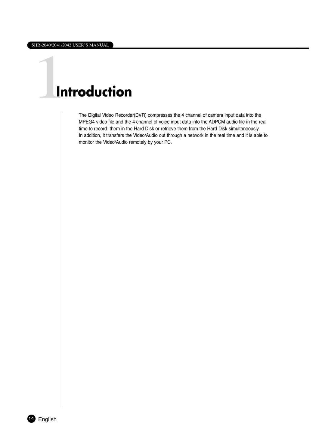 Samsung SHR-2041 user manual 1Introduction, 1English 