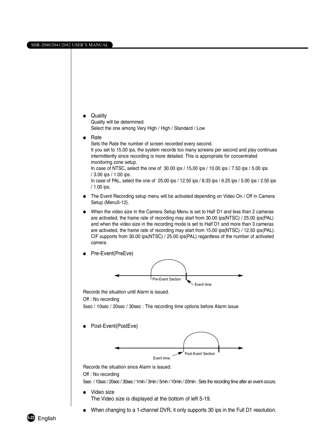 Samsung SHR-2041 user manual Pre-EventPreEve, Post-EventPostEve 