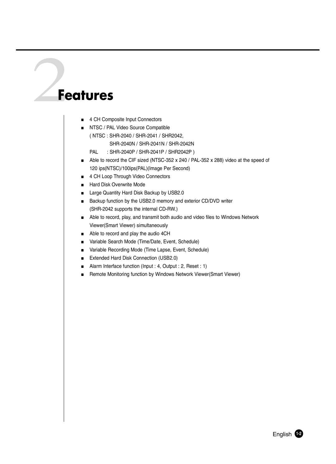 Samsung SHR-2041 user manual 2Features, English 