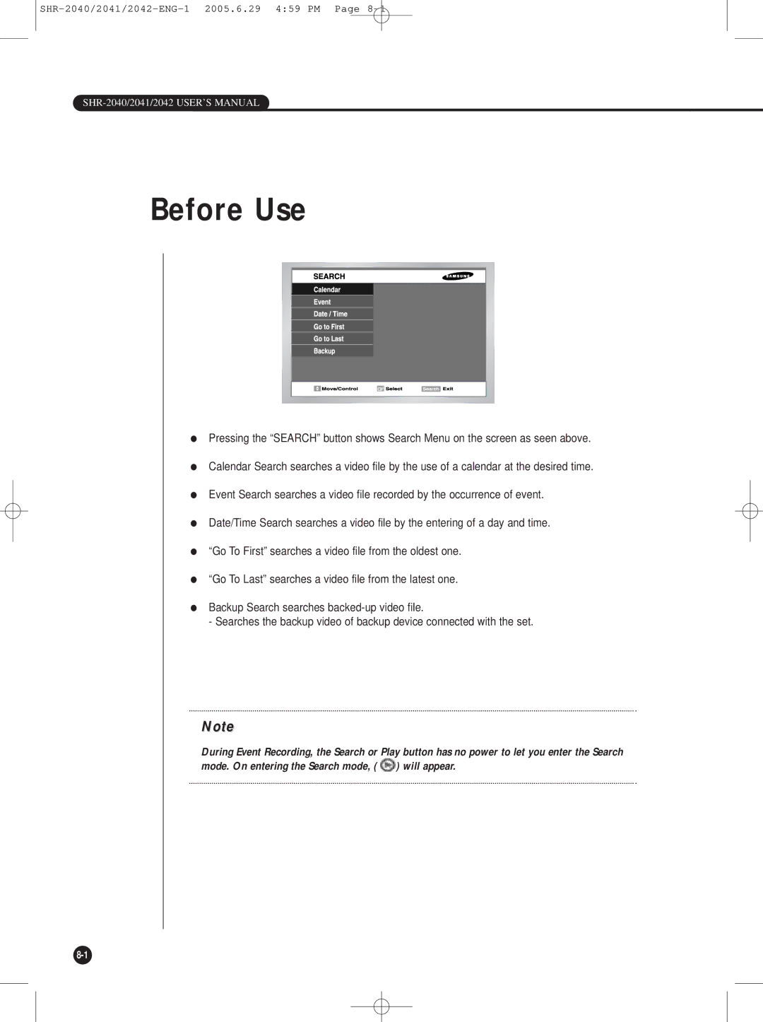 Samsung SHR-2041, SHR-2042, SHR-2040 user manual Before Use 