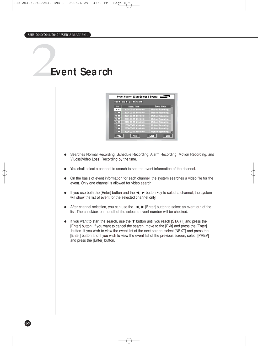 Samsung SHR-2042, SHR-2041, SHR-2040 user manual 2Event Search 