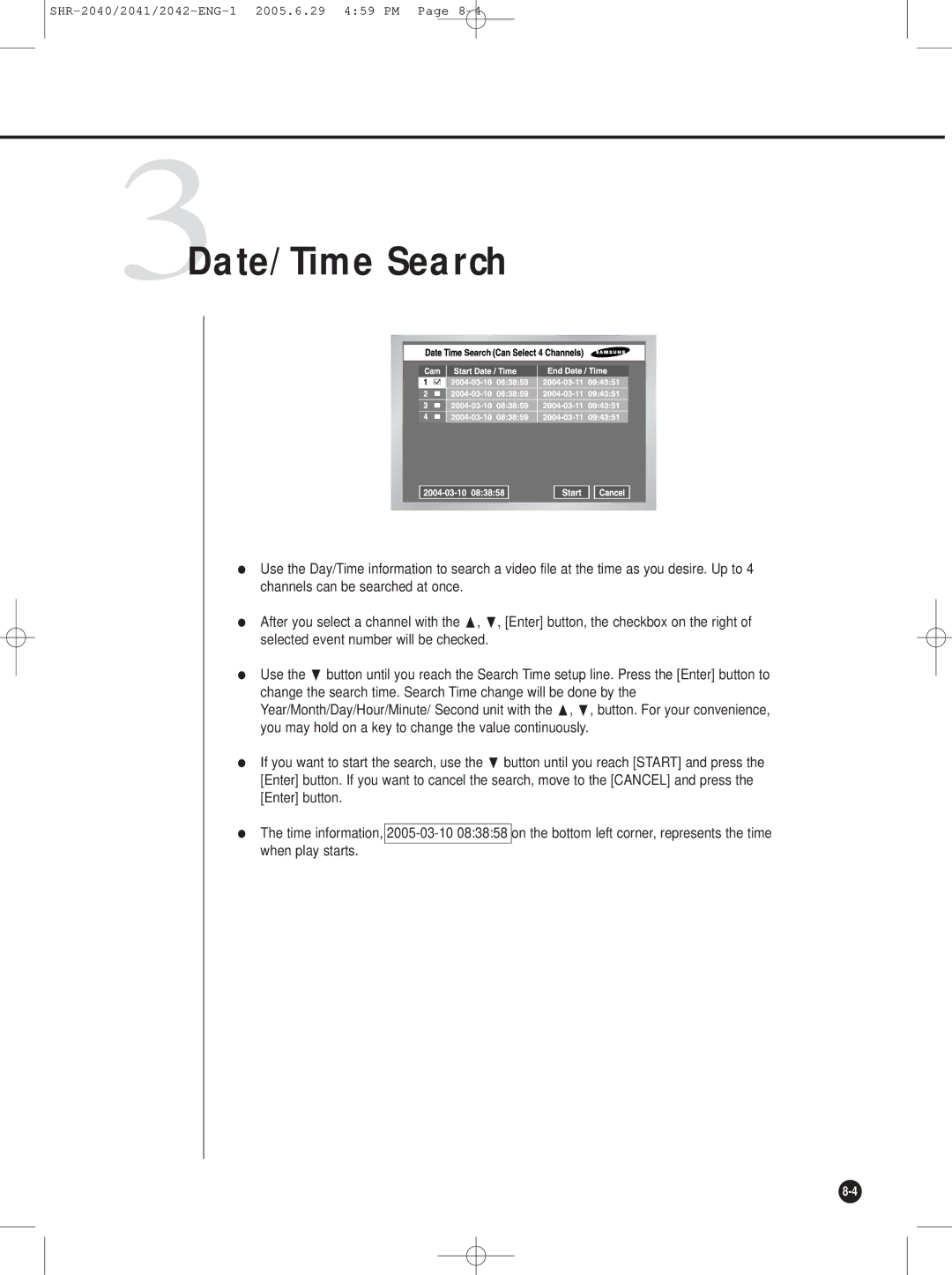 Samsung SHR-2041, SHR-2042, SHR-2040 user manual 3Date/Time Search 