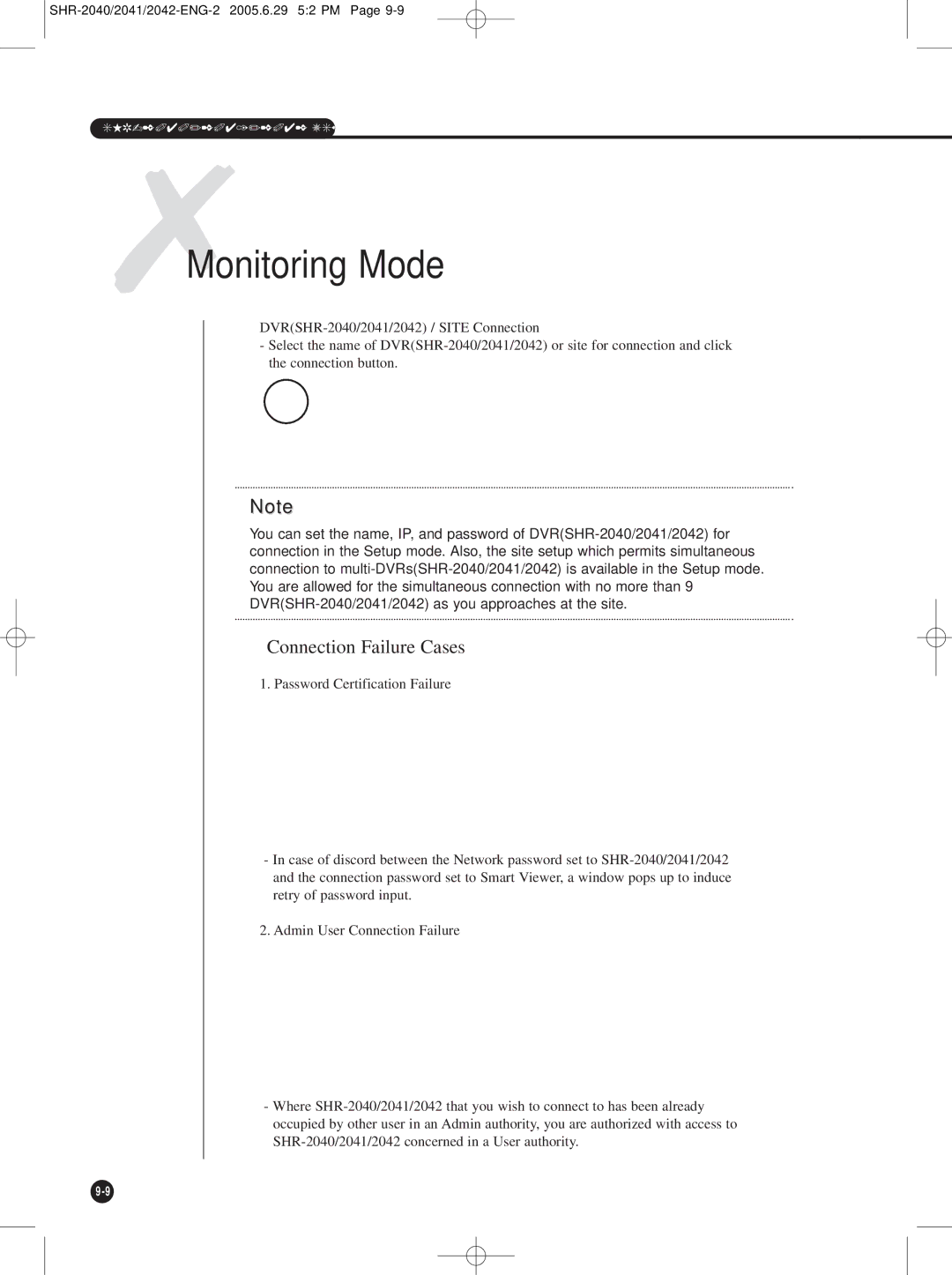 Samsung SHR-2042, SHR-2041, SHR-2040 user manual 7Monitoring Mode, Connection Failure Cases 