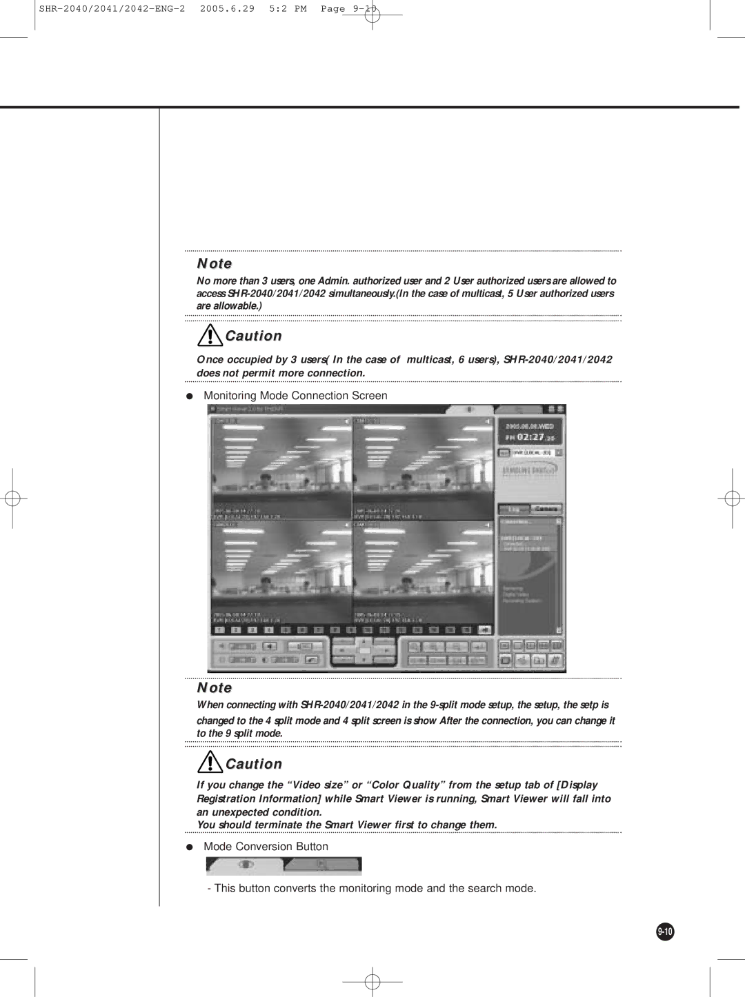 Samsung SHR-2041, SHR-2042, SHR-2040 user manual Monitoring Mode Connection Screen 