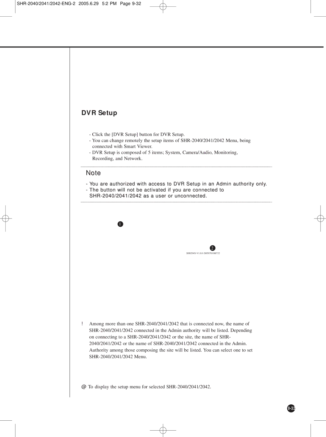 Samsung SHR-2040, SHR-2042, SHR-2041 user manual DVR Setup 