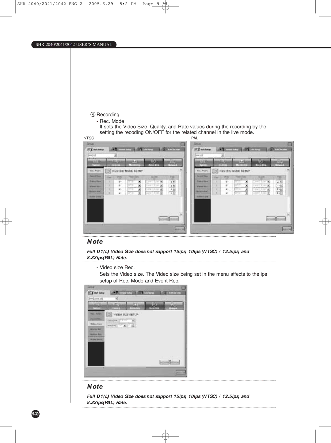 Samsung SHR-2042, SHR-2041, SHR-2040 user manual Ntsc PAL 