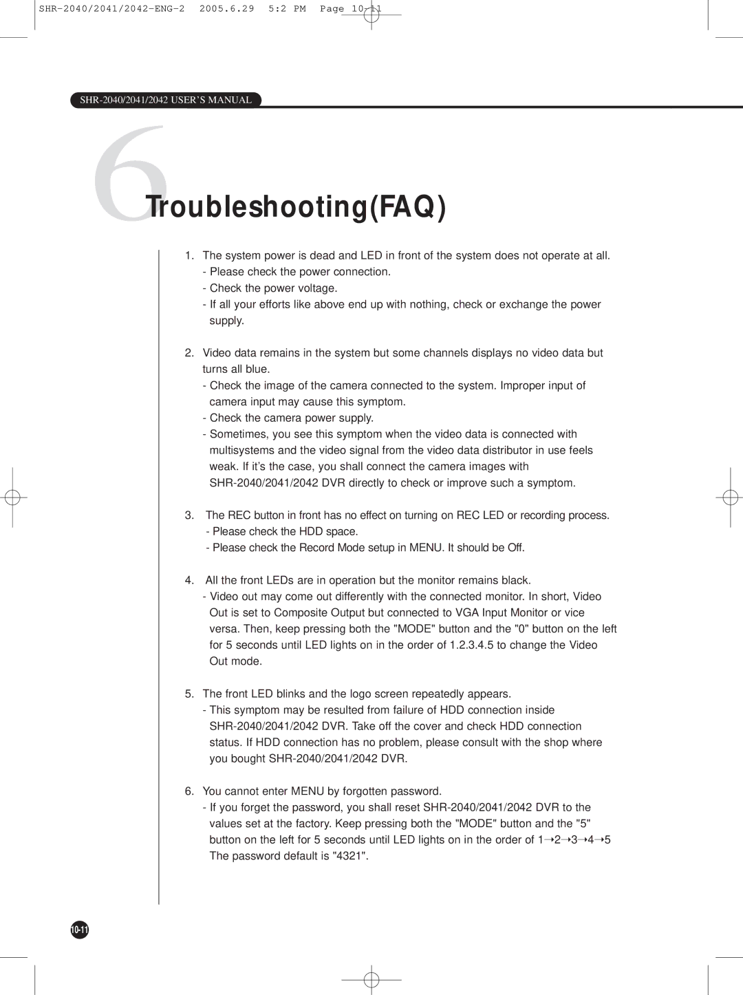 Samsung SHR-2040, SHR-2042, SHR-2041 user manual 6TroubleshootingFAQ 