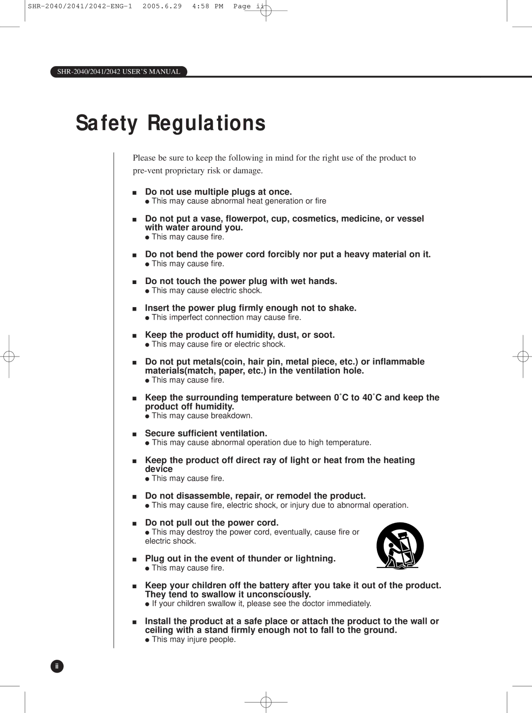 Samsung SHR-2040, SHR-2042, SHR-2041 user manual Safety Regulations 