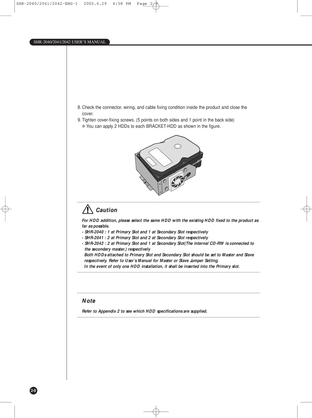 Samsung SHR-2042, SHR-2041 user manual SHR-2040/2041/2042 USER’S Manual 