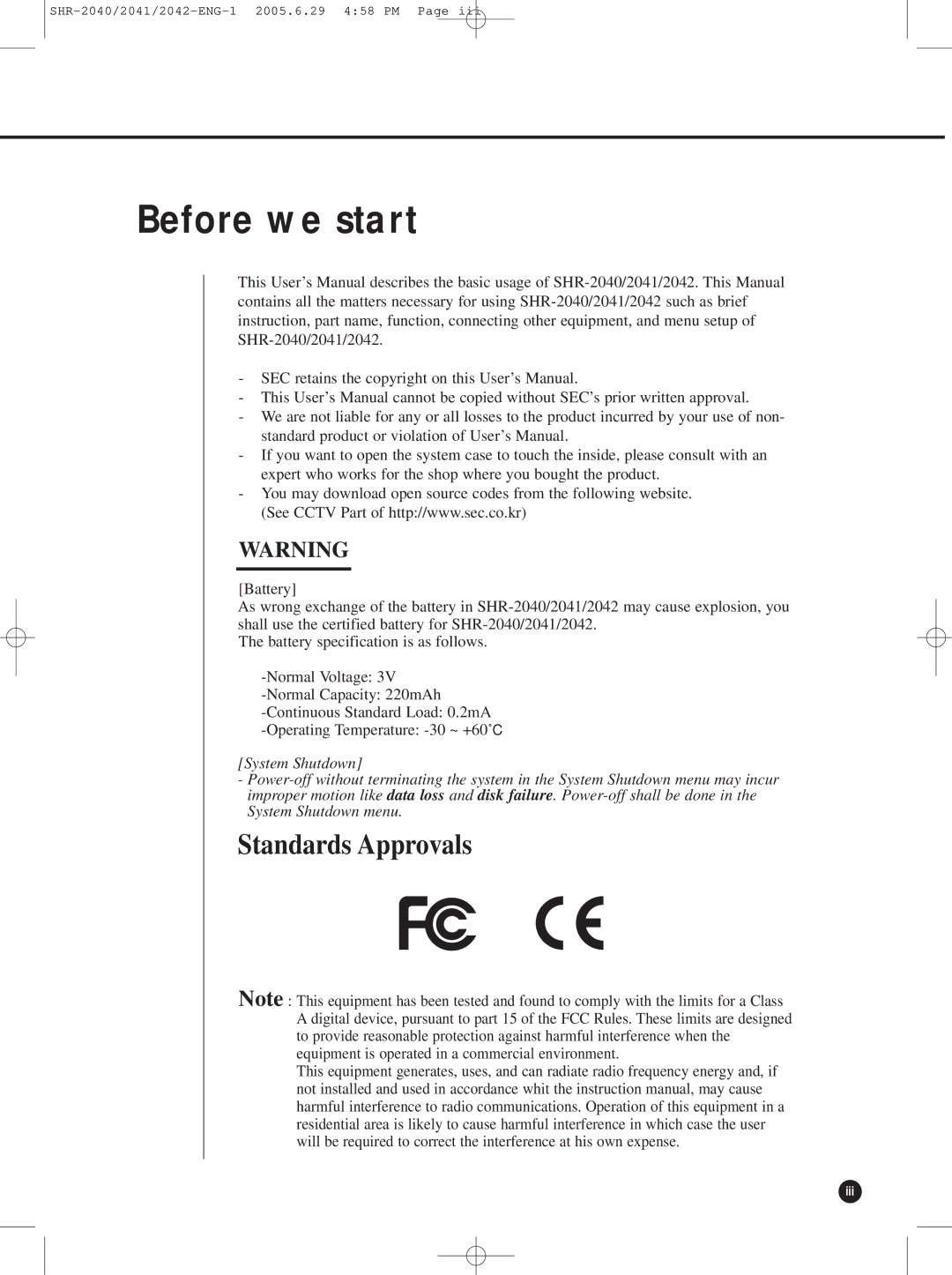 Samsung SHR-2042, SHR-2041, SHR-2040 user manual Before we start 