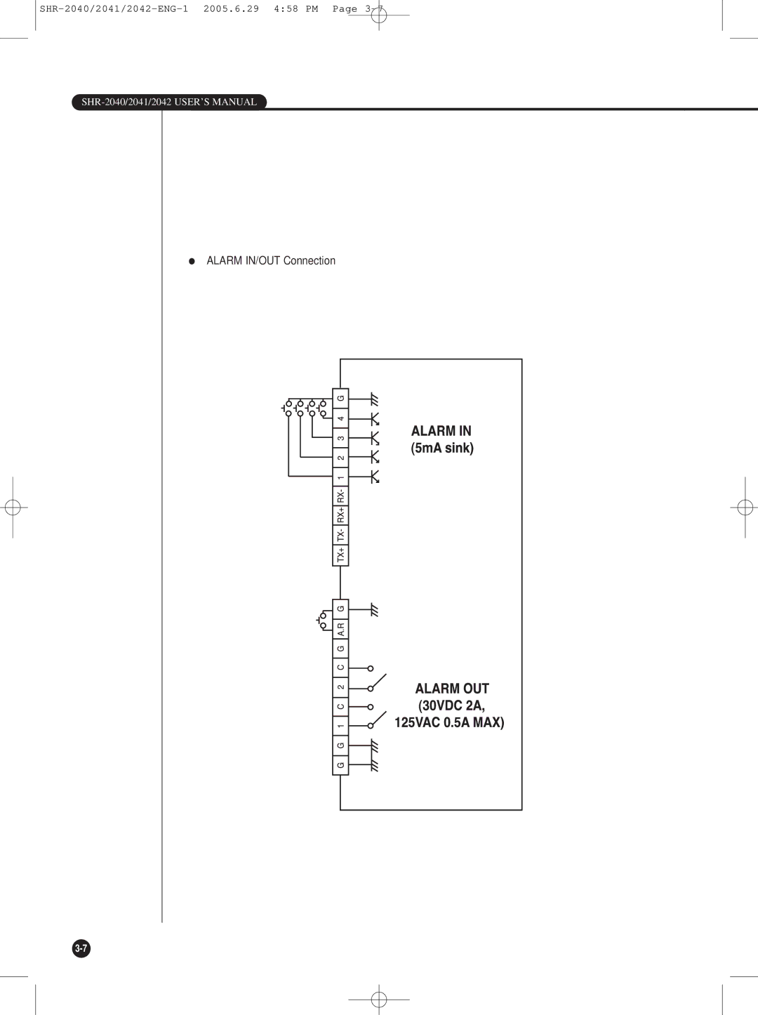 Samsung SHR-2040, SHR-2042, SHR-2041 user manual Alarm IN/OUT Connection 