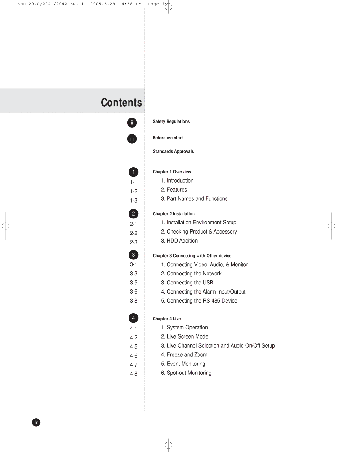 Samsung SHR-2041, SHR-2042, SHR-2040 user manual Contents 