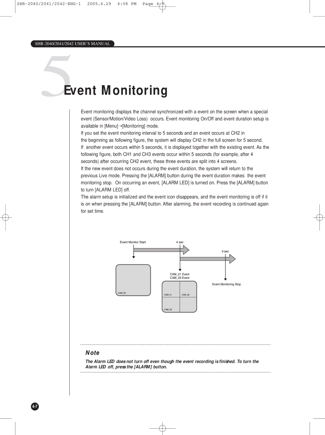 Samsung SHR-2042, SHR-2041, SHR-2040 user manual 5Event Monitoring 