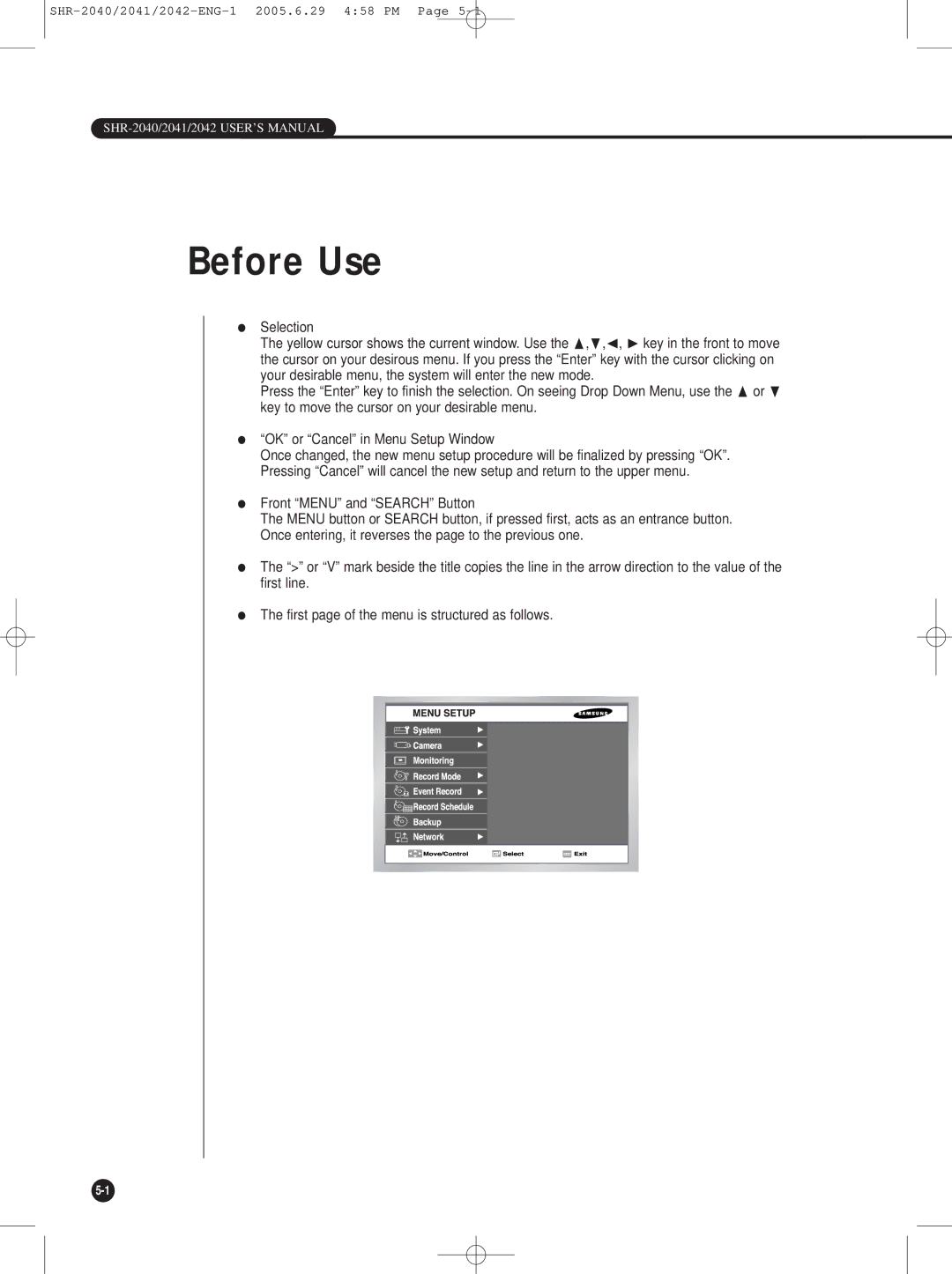 Samsung SHR-2041, SHR-2042, SHR-2040 user manual Before Use 