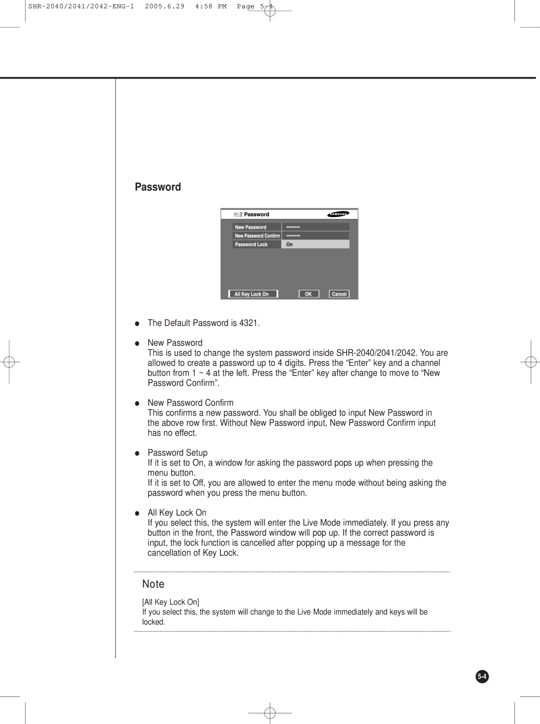 Samsung SHR-2041, SHR-2042, SHR-2040 user manual Password 