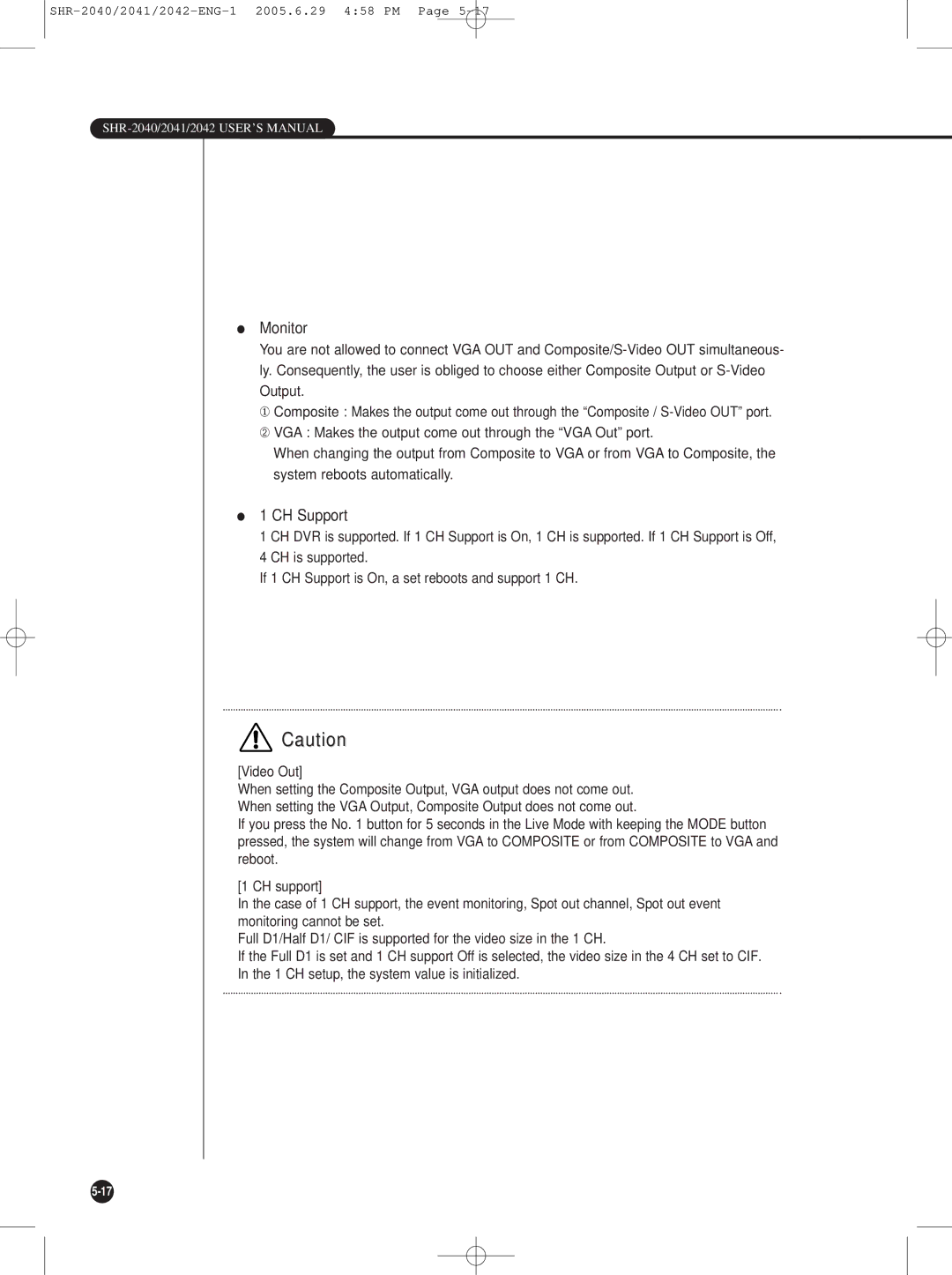 Samsung SHR-2040, SHR-2042, SHR-2041 user manual Monitor, CH Support 